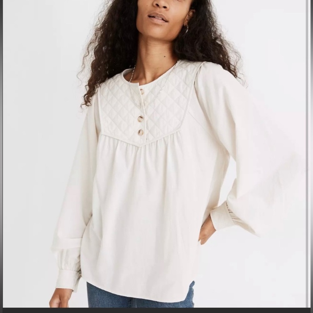 🍄 Madewell Quilted Bib Blouse